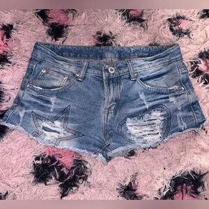 Y2k Distressed Denim Booty Shorts W/ Star and Heart Outline ~ Size 2